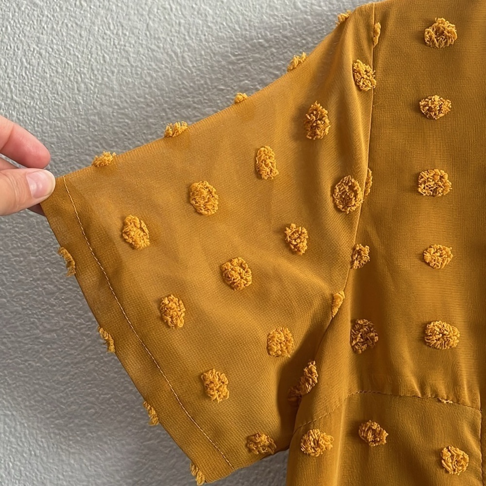 MIHOLL Swiss Dot Baby Doll Mini Dress Mustard Yellow Size L - Picture 7 of 8